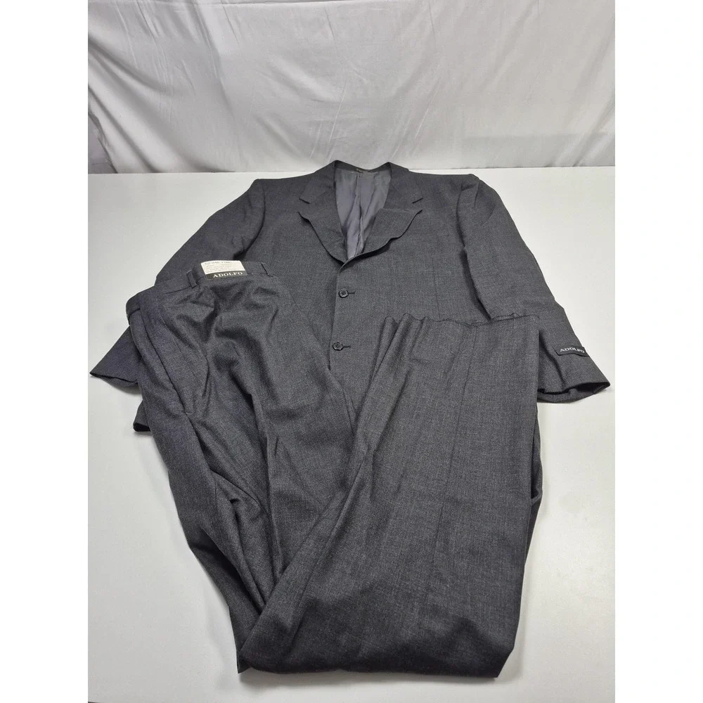 Adolfo Suit Mens 52 Long Gray 100% Wool Veracruz 2 Piece 48x36 Mexico NWT FLAW